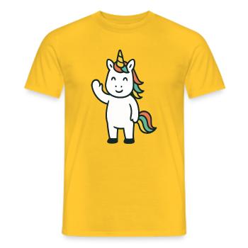 Cute Waving Unicorn with Colorful Mane Mascot - Men's T-Shirt - yellow - Front - AI Model Male 178 dark (178cm)