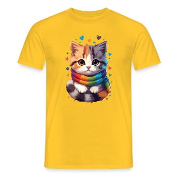 Chaton arc-en-ciel écharpe - T-shirt homme - jaune - Devant - AI Model Male 178 dark (178cm)