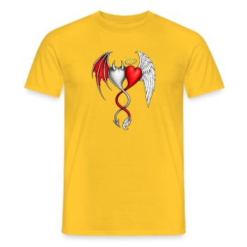 Ailes de cœur de la dualité, anges, démons, amour - T-shirt homme - jaune - Devant - AI Model Male 178 dark (178cm)