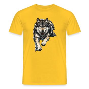 Wolf Illustration - Men's T-Shirt - yellow - Front - AI Model Male 178 dark (178cm)