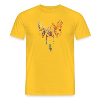 Kokopelli américain amérindien - Dreamcatcher Wolf 1 - T-shirt homme - jaune - Devant - AI Model Male 178 dark (178cm)