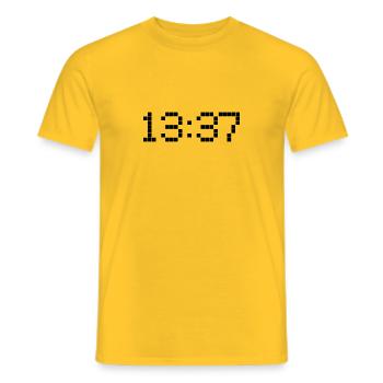 13:37 clock in pixel style / retro style / Leet time - Men's T-Shirt - yellow - Front - AI Model Male 178 dark (178cm)