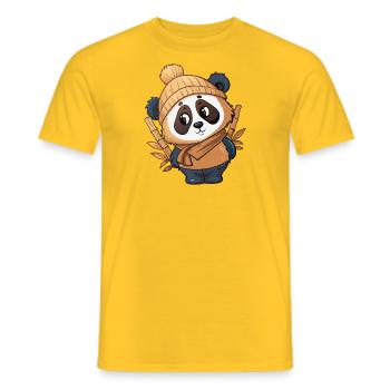 Niedlicher Panda mit Schal und Pudelmütze. - Männer T-Shirt - Gelb - Vorne - AI Model Male 178 dark (178cm)