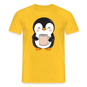 Cute Penguin Holding Coffee Cup - Adorable Design - Men's T-Shirt - yellow - Front - AI Model Male 178 dark (178cm)