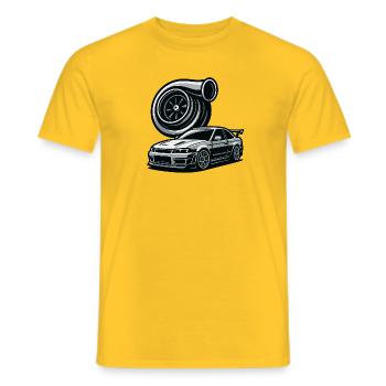 Detailreiche Automobil- und Turbinensilhouette - Männer T-Shirt - Gelb - Vorne - AI Model Male 178 dark (178cm)