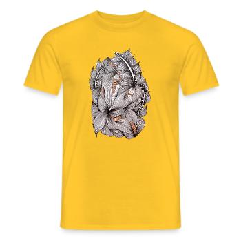 Motif de vignes à fleurs noires et blanches - T-shirt homme - jaune - Devant - AI Model Male 178 dark (178cm)