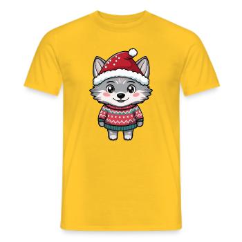 Wolf Christmas Xmas - Men's T-Shirt - yellow - Front - AI Model Male 178 dark (178cm)