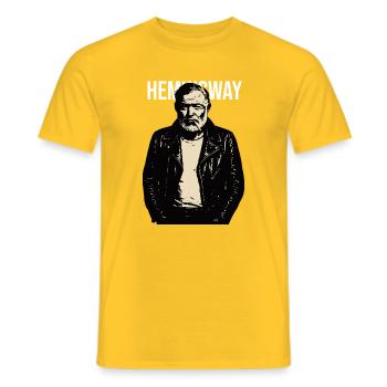 Ernest Hemingway Porträt mit fettem Text - Männer T-Shirt - Gelb - Vorne - AI Model Male 178 dark (178cm)
