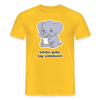 letzter guter tag: unbekannt – Elefant Meme - Männer T-Shirt - Gelb - Vorne - AI Model Male 178 dark (178cm)