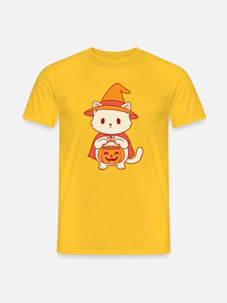 Kätzchen im Halloween Hexenhut - Männer T-Shirt - Gelb