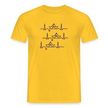 Paper boat with heart and heartbeat boat - Men's T-Shirt - yellow - Front - AI Model Male 178 dark (178cm)