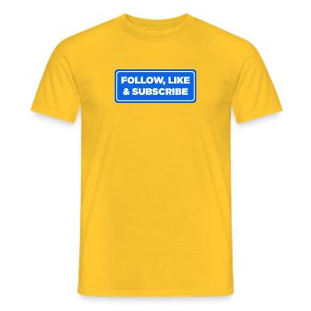 Folgen, Liken & Abonnieren - blaues Label-Zeichen - Männer T-Shirt - Gelb - Vorne - AI Model Male 178 dark (178cm)