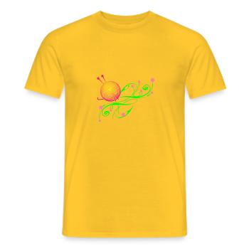 Tricot, aiguilles à tricoter, laine artisanale - T-shirt homme - jaune - Devant - AI Model Male 178 dark (178cm)