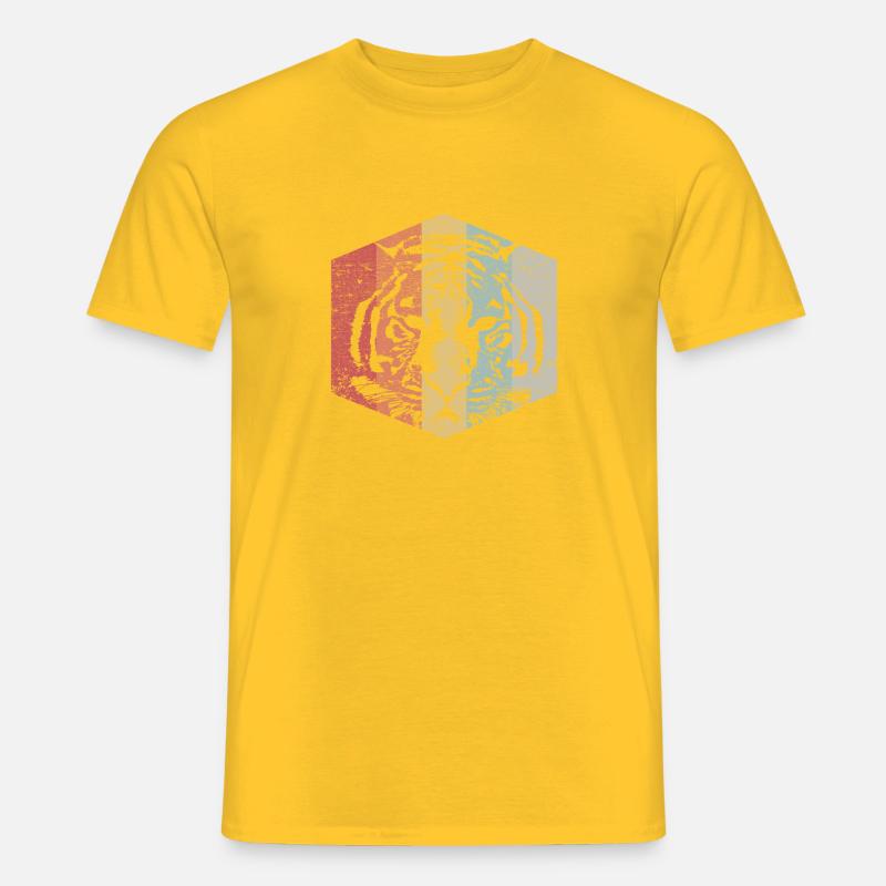 Retro Gesicht eines Tigertiergeschenks - Männer T-Shirt - Gelb