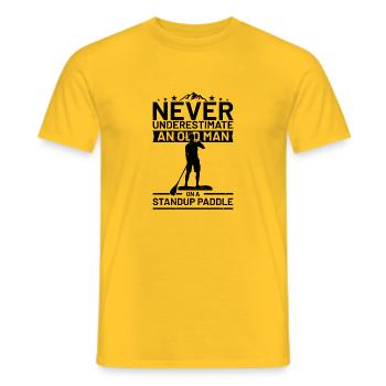Never underestimate a man with a standup - Men's T-Shirt - yellow - Front - AI Model Male 178 dark (178cm)