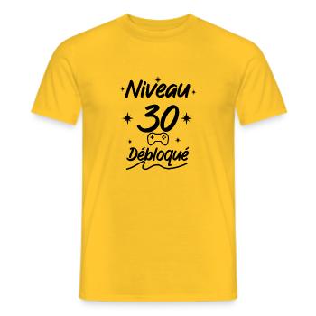 30 ans Anniversaire Gamer Niveau 30 - T-shirt homme - jaune - Devant - AI Model Male 178 dark (178cm)