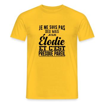 Tshirt femme Je suis pas dieu mais Élodie - T-shirt homme - jaune - Devant - AI Model Male 178 dark (178cm)
