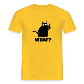 Funny cat What? Irony Humor Sarcasm - Men's T-Shirt - yellow - Front - AI Model Male 178 dark (178cm)