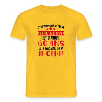 Beau gosse de 60 ans je gère cadeau anniversaire - T-shirt homme - jaune - Devant - AI Model Male 178 dark (178cm)