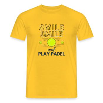 Maus und Padel spielen. Lustiges Padel. - Männer T-Shirt - Gelb - Vorne - AI Model Male 178 dark (178cm)