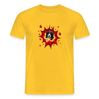 Comic Dog Design - Pow - Bernese Mountain Dog - Men's T-Shirt - yellow - Front - AI Model Male 178 dark (178cm)