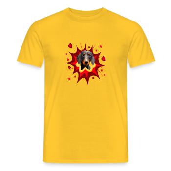 Comic Hund Design - Pow - Dachshund - Dackel - Männer T-Shirt - Gelb - Vorne - AI Model Male 178 dark (178cm)