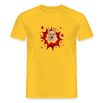 Comic Hund Design - Pow - Finnischer Spitz - Männer T-Shirt - Gelb - Vorne - AI Model Male 178 dark (178cm)