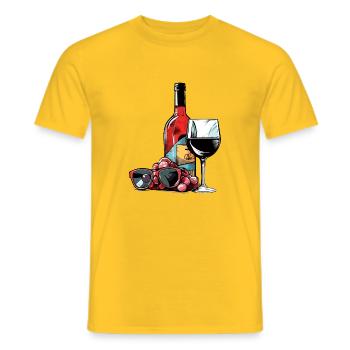 Bottle of wine and glasses - Men's T-Shirt - yellow - Front - AI Model Male 178 dark (178cm)