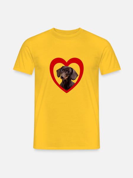 Hundeliebhaber - Hunde Herz - Dackel - T-shirt herr - gul