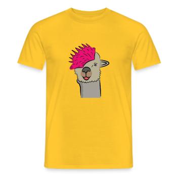 Lama Alpaka Motive Tier Mädchen mit Frisur pink - Männer T-Shirt - Gelb - Vorne - AI Model Male 178 dark (178cm)