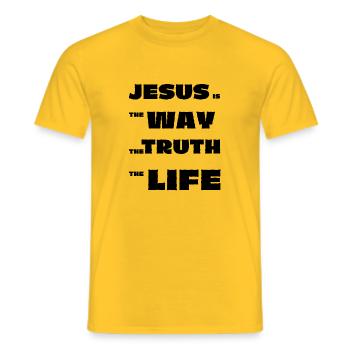 "Jesus: The Way, The Truth, The Life" - Männer T-Shirt - Gelb - Vorne - AI Model Male 178 dark (178cm)