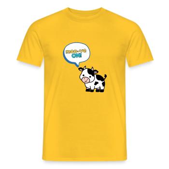 ¡Moo-ve On! A Motivational Cow Coach Funny - Men's T-Shirt - yellow - Front - AI Model Male 178 dark (178cm)
