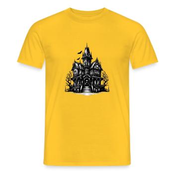 Représentation gothique d’une maison hantée - T-shirt homme - jaune - Devant - AI Model Male 178 dark (178cm)