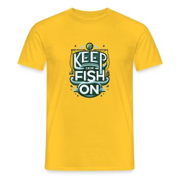 Ontspannend 'Keep Calm and Fish On'-visontwerp - Heren T-shirt - geel - Voor - AI Model Male 178 dark (178cm)