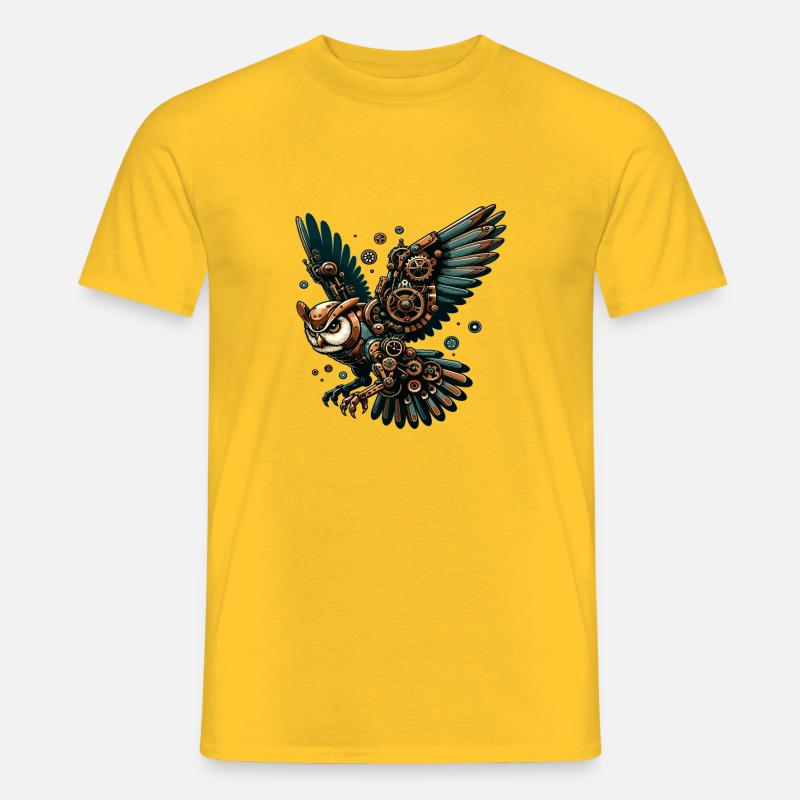 Steampunk Eule: Mechanischer Flug - Männer T-Shirt - Gelb