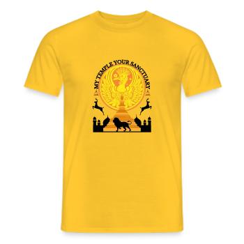 MY TEMPLE YOUR SANCTUARY - Men's T-Shirt - yellow - Front - AI Model Male 178 dark (178cm)