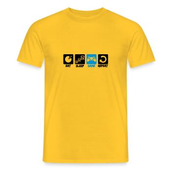 text buttons eat sleep game repeat repeat food hun - Men's T-Shirt - yellow - Front - AI Model Male 178 dark (178cm)