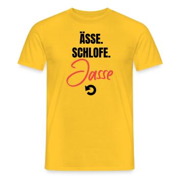 Essen, schlafen, jassen, repeat! - Männer T-Shirt - Gelb - Vorne - AI Model Male 178 dark (178cm)