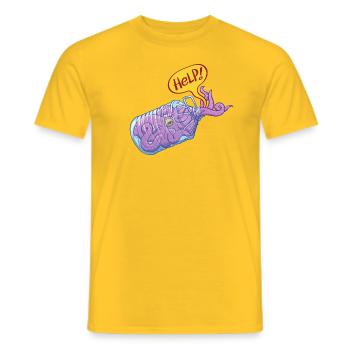 Octopus inside plastic bottle asking for help - Men's T-Shirt - yellow - Front - AI Model Male 178 dark (178cm)