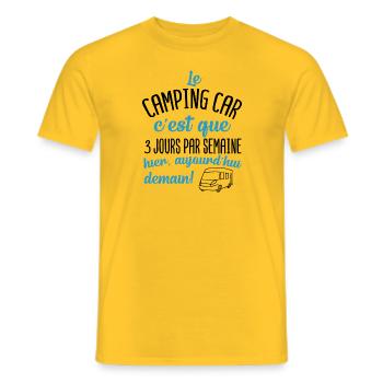 Camping car 3 jours par semaine - T-shirt homme - jaune - Devant - AI Model Male 178 dark (178cm)