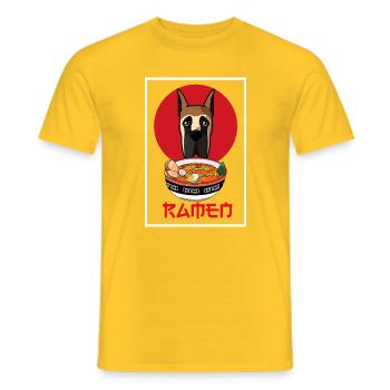 Grand Danois Ramen Japonais Kawaii Mère de Chien Papa de Chien - T-shirt homme - jaune - Devant - AI Model Male 178 dark (178cm)