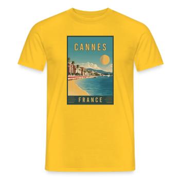 Découvrez la Côte d’Azur et Cannes en France - T-shirt homme - jaune - Devant - AI Model Male 178 dark (178cm)