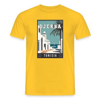 Explore Mediterranean Djerba in Tunisia - Men's T-Shirt - yellow - Front - AI Model Male 178 dark (178cm)