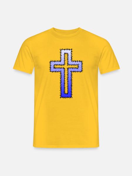 Blaues Jesus Kreuz - Männer T-Shirt - Gelb