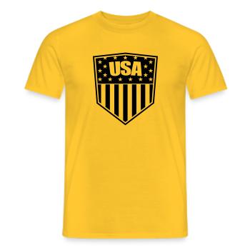 text letters shield emblem emblem usa united state - Men's T-Shirt - yellow - Front - AI Model Male 178 dark (178cm)