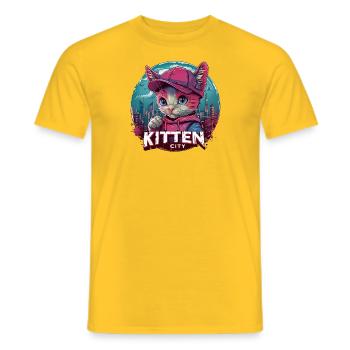 Urban Kitten Town Chic : Styles à la mode - T-shirt homme - jaune - Devant - AI Model Male 178 dark (178cm)
