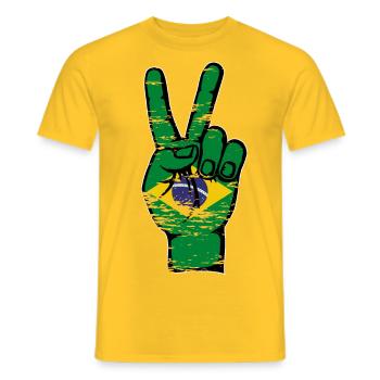 Brazil Flag Peace Victory Symbol used - Men's T-Shirt - yellow - Front - AI Model Male 178 dark (178cm)