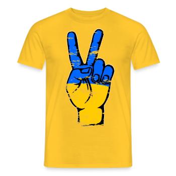 Symbole de victoire de la paix du drapeau de l’Ukraine utilisé - T-shirt homme - jaune - Devant - AI Model Male 178 dark (178cm)