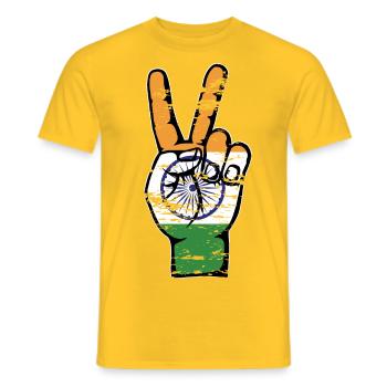 India Flag Peace Victory Symbol Used - Men's T-Shirt - yellow - Front - AI Model Male 178 dark (178cm)