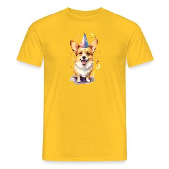 Corgi mit Geburtstagshütte - Männer T-Shirt - Gelb - Vorne - AI Model Male 178 dark (178cm)